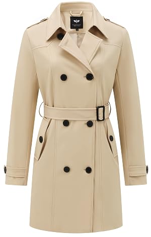 GGleaf Womens Trench Coat Double-Breasted Water Repellent Classic Overcoat Slim Outerwear Coat with Belt