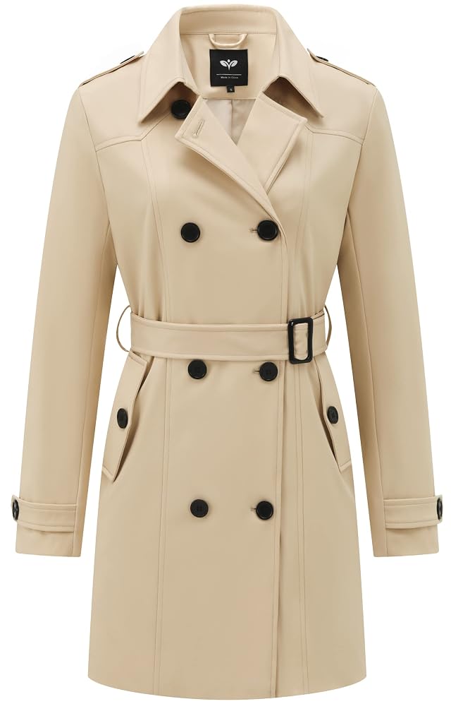 GGleaf Womens Trench Coat Double-Breasted Water Repellent Classic Overcoat Slim Outerwear Coat with Belt
