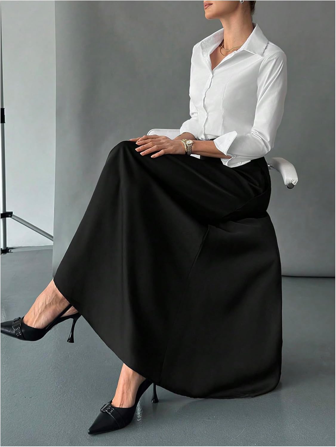 Verdusa Women's Elegant A Line Maxi Skirt High Waisted Flowy Skirt with Pockets - Image 5