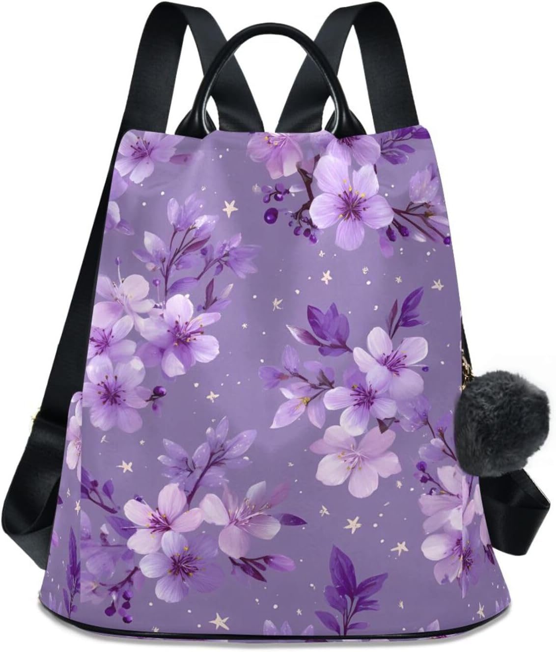 ALAZA Purple Cherry Blossom Flower Pattern Backpack Purse for Women Anti Theft Fashion Back Pack Shoulder Bag