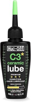 Muc-Off C3 Ceramic Dry Chain Lube, 50 Milliliters - Premium Bike Chain Lubricant with UV Tracer Dye - Formulated for Dry and Dusty Weather Conditions, Green | Nano Ceramic Coating, Up to 250 Miles per Application, UV Dye for Coverage Checks, for Road, Mountain Bike and Gravel