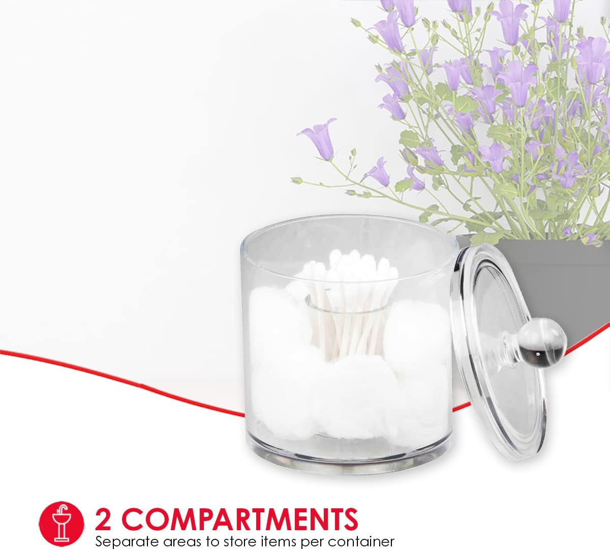 Home Basics Acrylic Cotton Ball and Swab Holder, Q-tip Storage Organizer, Clear