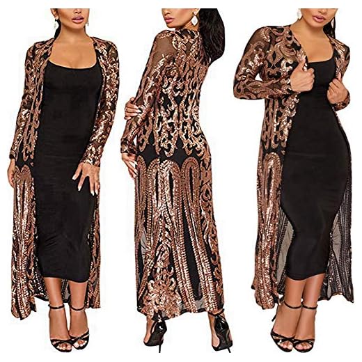 PROMLINK Sequin Cardigans for Women Ankle Length Sequin Duster Jackets,Black 2XL