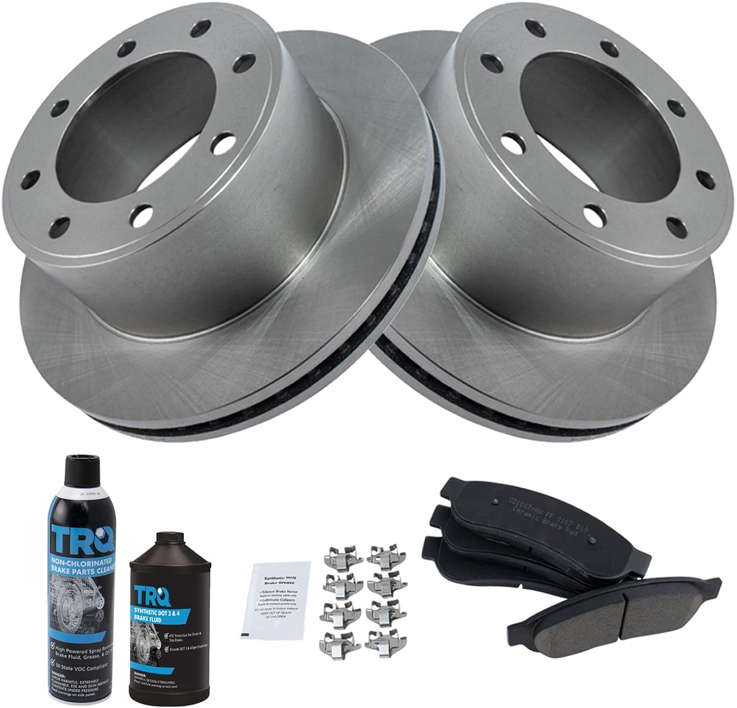 TRQ Rear Brake Pad & Rotor Kit Brake Chemical Kit Brake Pads Brake Rotor Ceramic Compatible with 2008-2012 Ford F-250 Super Duty F-350 Super Duty