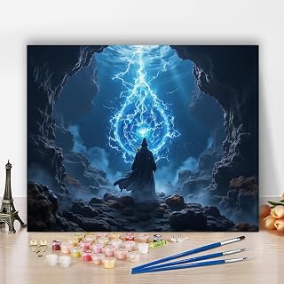 Paint by Numbers kit for Adults Wizard with Lightning orb in cave, Paint by Number 20INx16IN (Including Inner Frame)