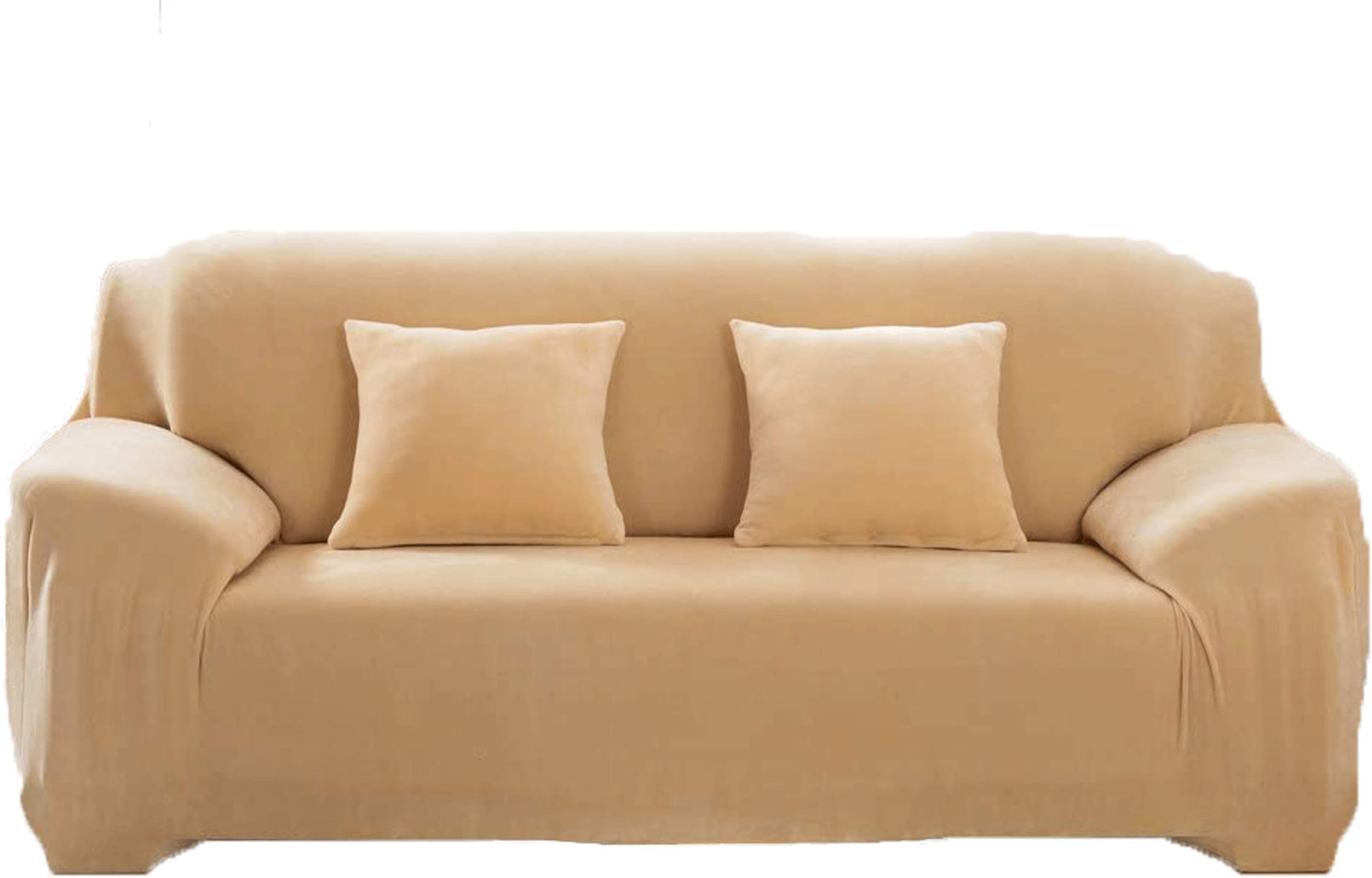 Thick Sofa Covers 1/2/3/4 Seater Pure Color Sofa Protector Velvet Easy Fit Elastic Fabric Stretch Couch Slipcover size 4 Seater:235-300cm (Beige)