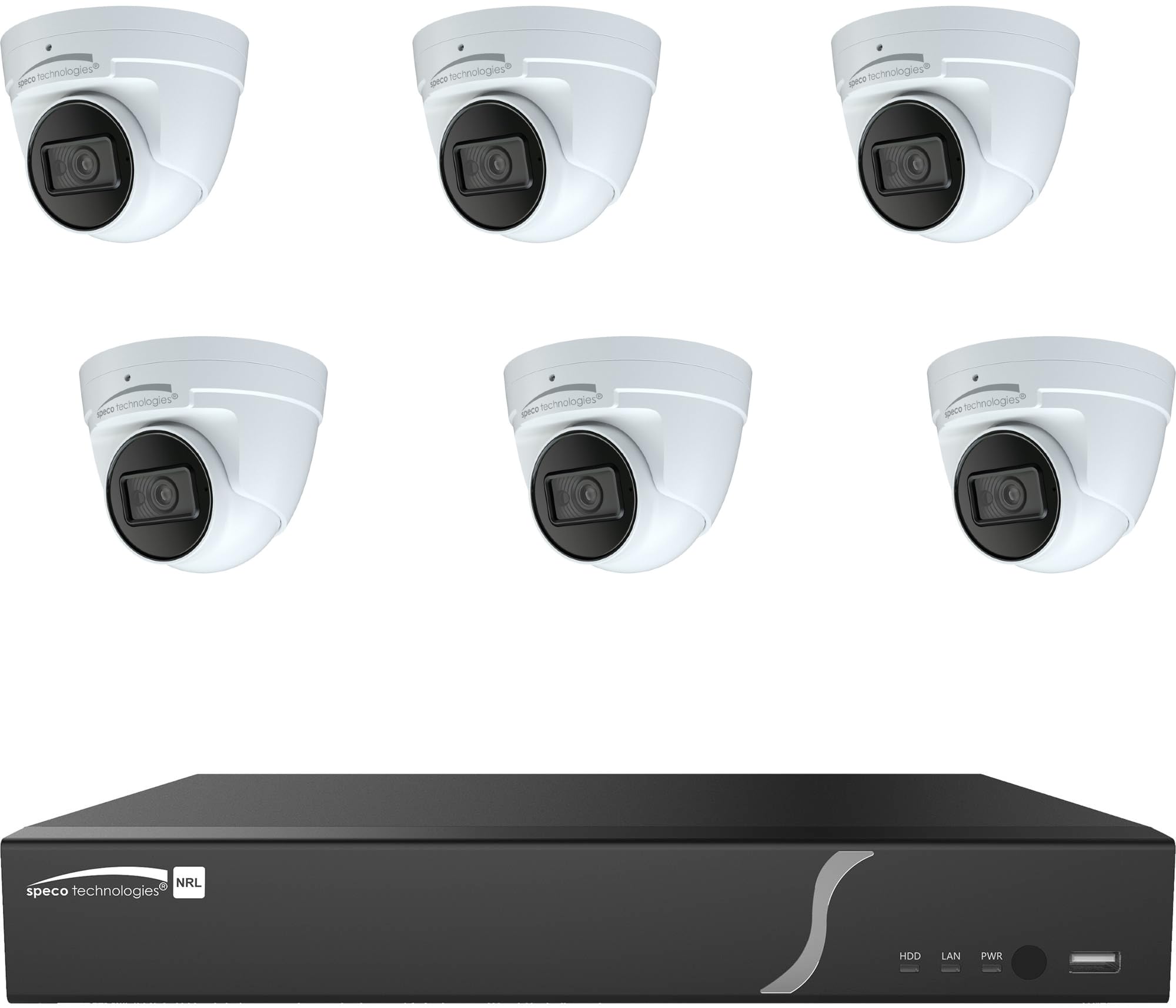 Speco-Technologies 8 Channel PoE IP Camera System, NDAA Compliant, N8NRM 8 CH 4K H.265 NVR with 6 pcs O4VT2 4MP Wired IP PoE Dome Weatherproof Cameras IP Cameras, 2TB Hard Drive Storage