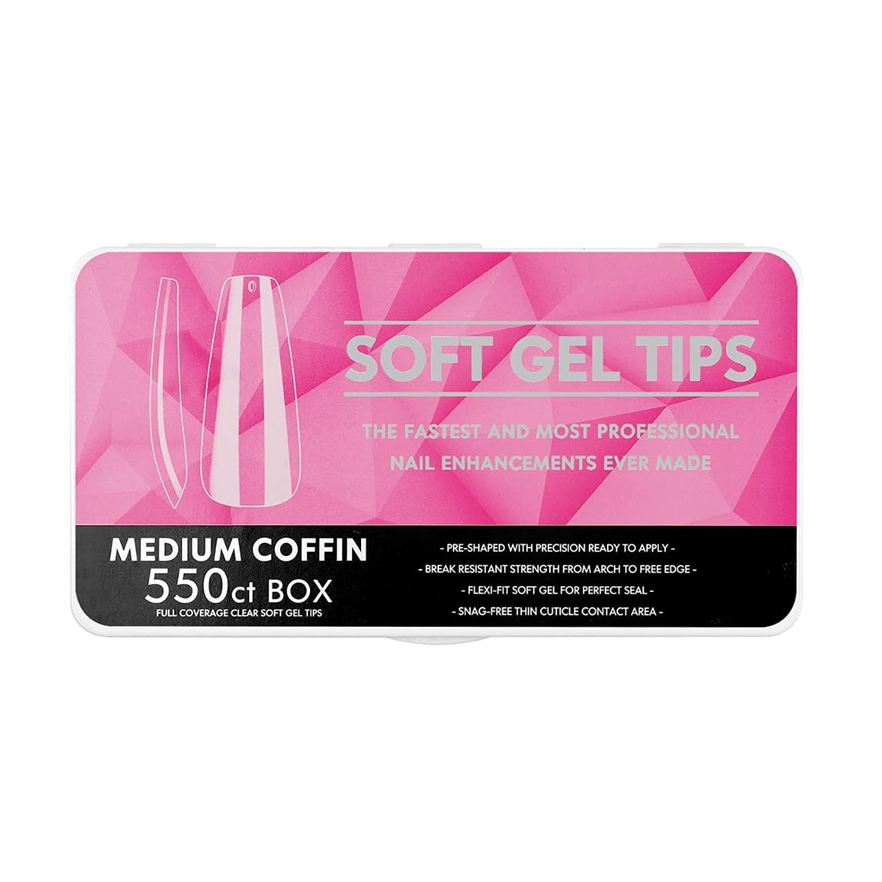 Molly Minx Soft Gel Nail Tips Kit - Clear Cover Full Nail Extensions | soft Gel Full Cover Nails | Acrylic False Nail Tips Sizes for DIY Salon Gift Nail Extensions (MEDIUM COFFIN - D PINK, 550)-image-25