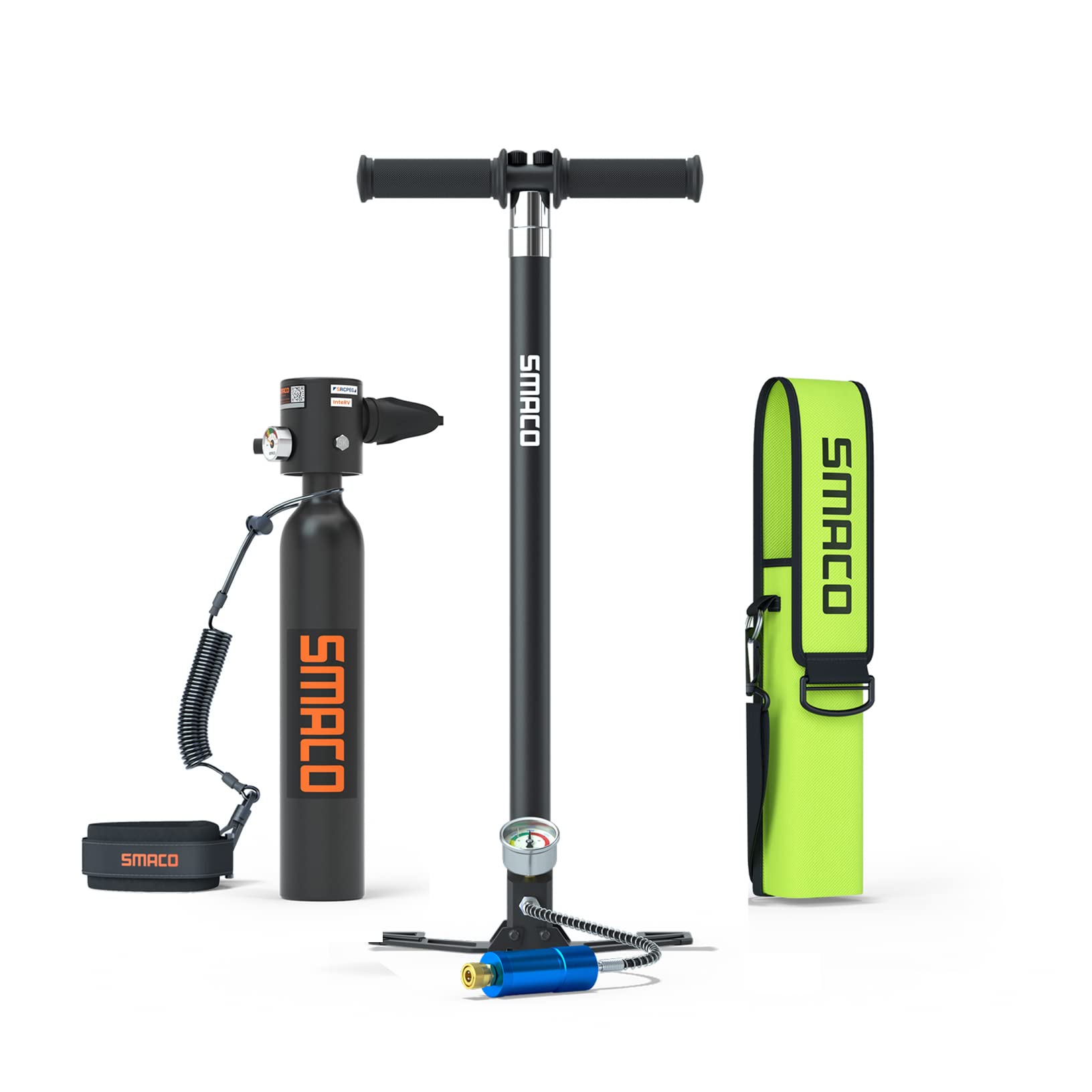 SMACO Mini Scuba Tank 0.5L Portable Scuba Diving Tank Support About 6 Minutes Underwater Breathe, Scuba Diving Cylinder with 0.5L Capacity 3000Psi/200Bar Maximum Pressure for 30 ft Depth Diving