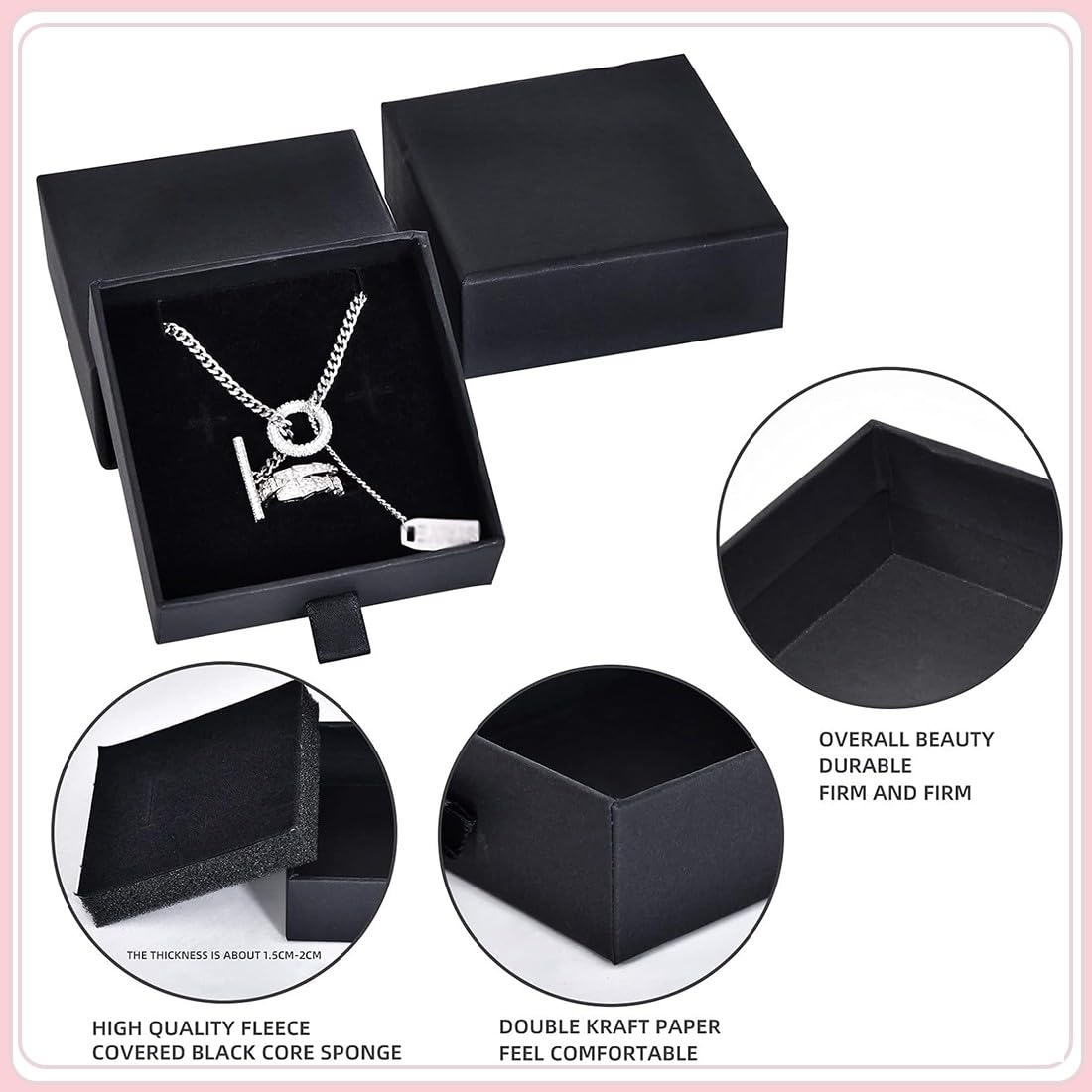 Lot 2 Mini Boîtes Cadeau Avec Couvercle + Sachets – Blanc & Rose Pour Bijoux, Bagues, Boucles