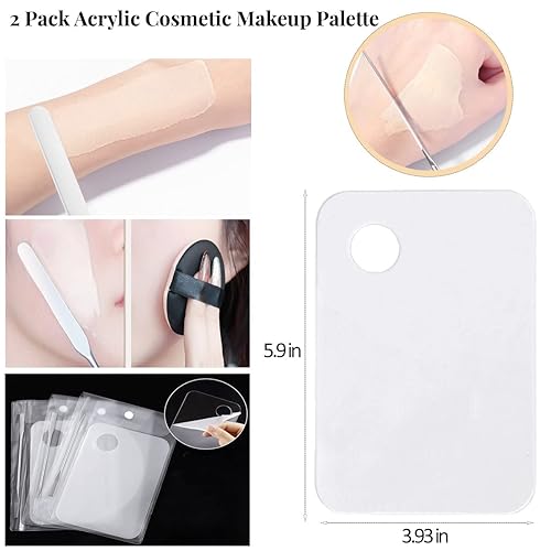 Miniatura 2 de Paleta de mezcla de maquillaje, 2 paletas de cosméticos acrílicos con 2 espátulas, bandeja de mezcla, herramientas de artista para base, sombra de