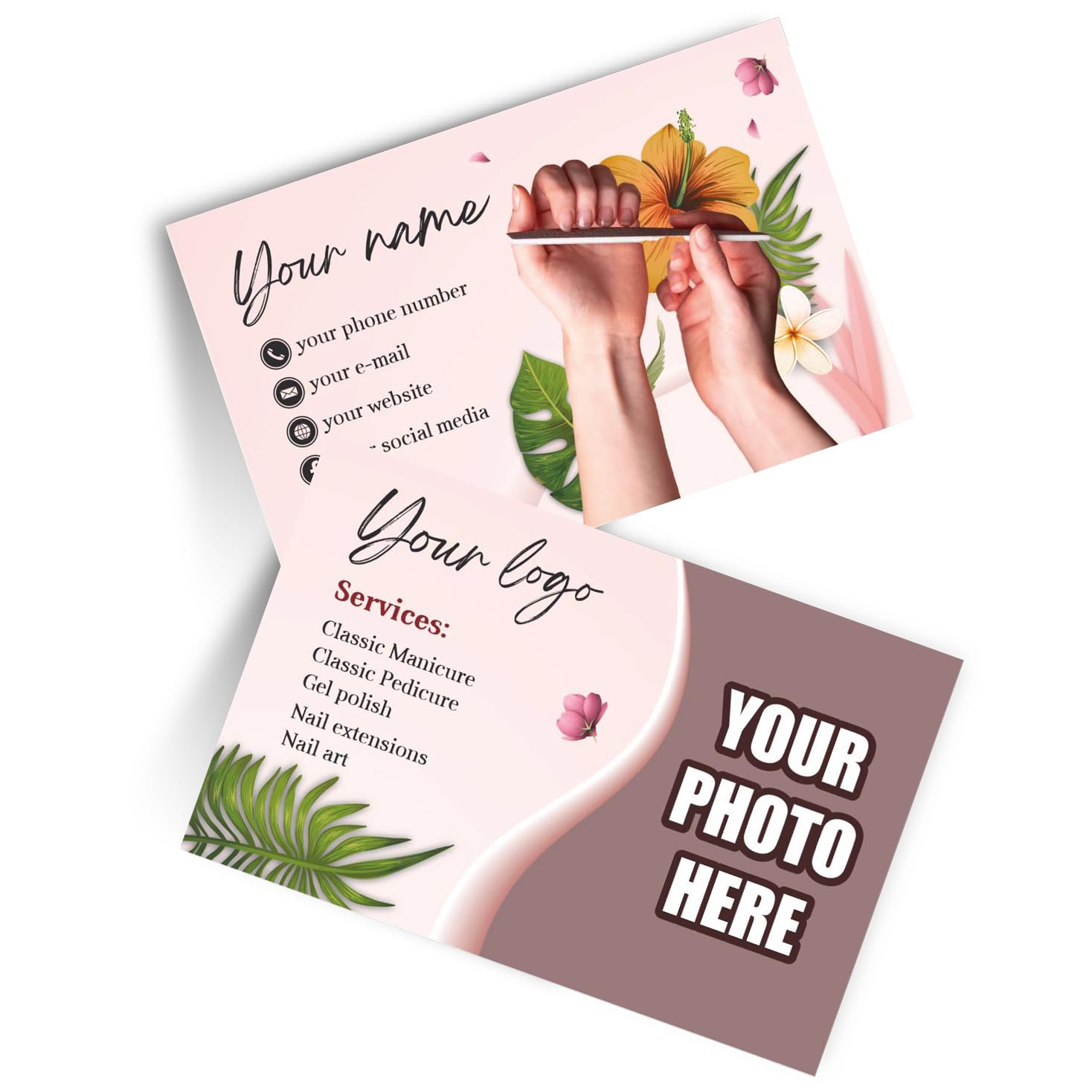 lepni.me Custom Business Cards for Manicurists, Makeup Artists, Spa Professionals, Beauticians with Name, Phone, Email Personalized Business Cards for Beauty Salons with Pink Design — image 1