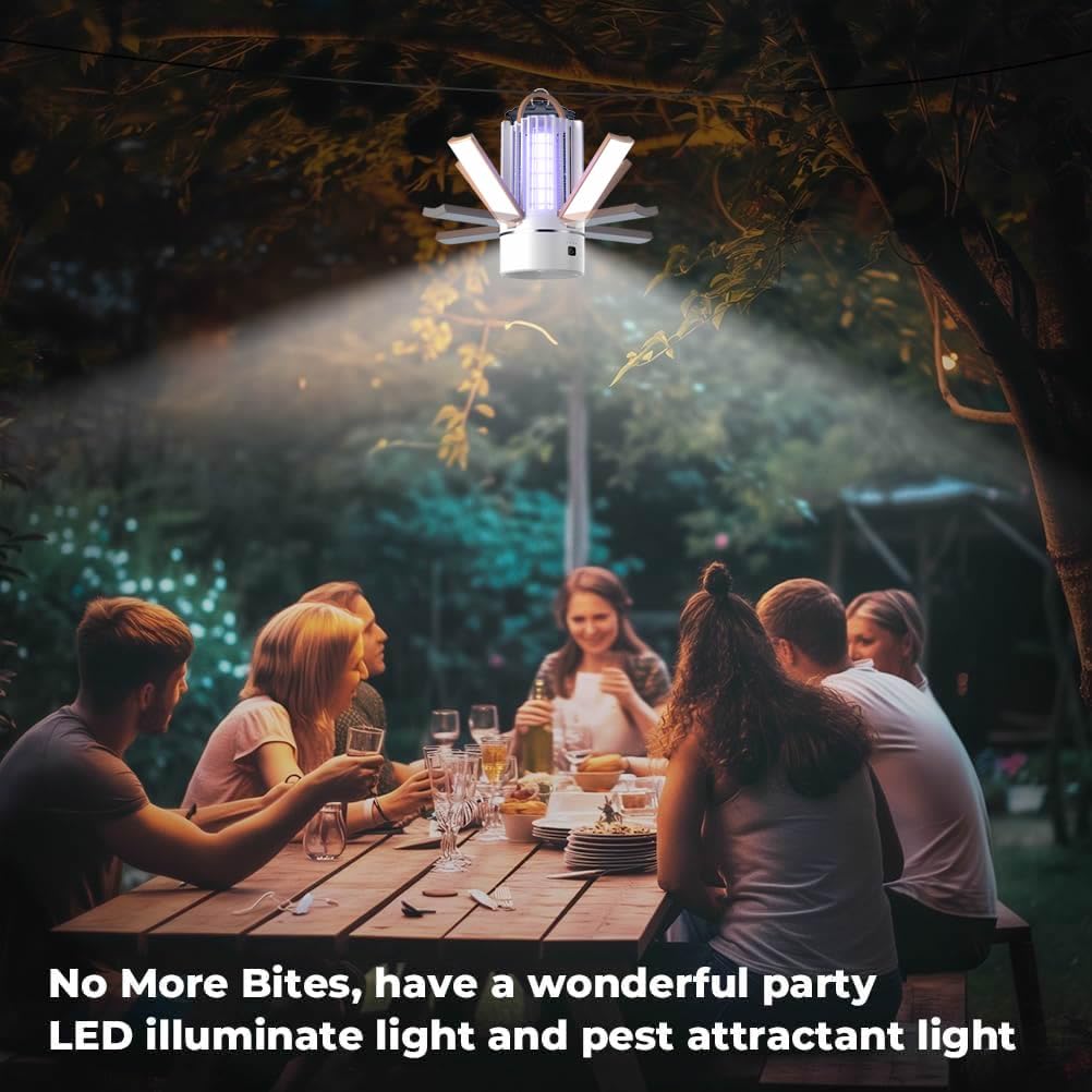 Exterminador de insectos recargable para interiores y exteriores, inalámbrico, eléctrico, con luces, matamoscas portátil para el hogar, patio, camping, jardín, trampa para insectos
