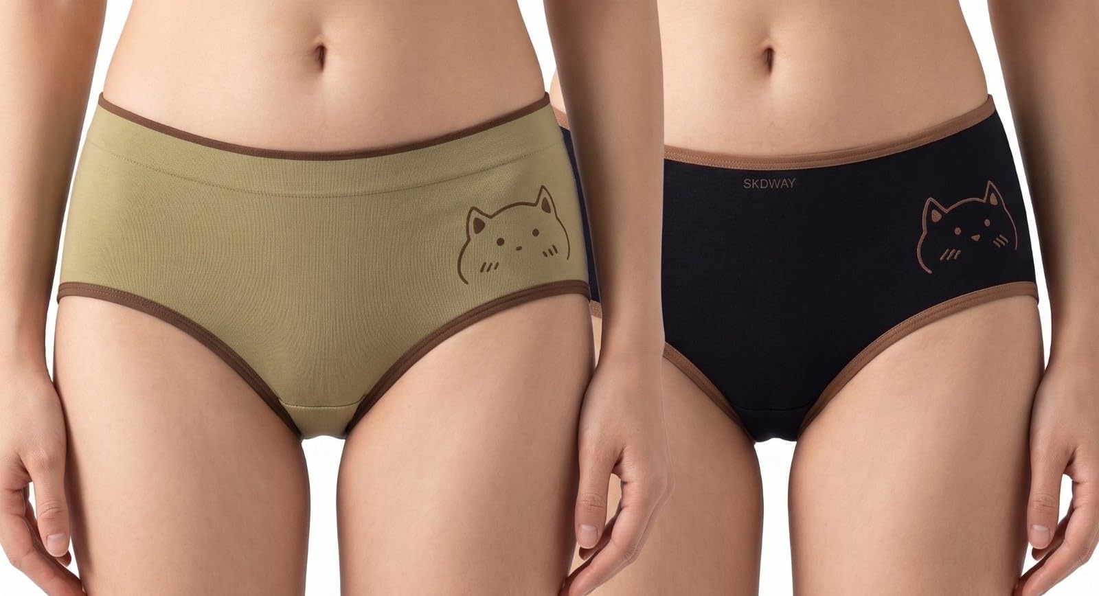 Women's Cotton Blend Hipster Panty | Soft Stretch Breathable Bikini Brief with Cotton Inner Crotch Cute Cat Print Mid Rise Seamless Everyday Pack of 2-image-2
