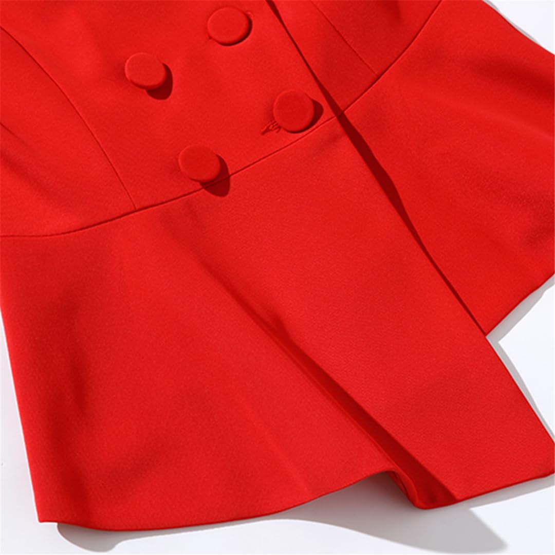 Hdhdeueh Chaqueta roja delgada y elegante para mujer, chaqueta de oficina, uniformes formales de negocios