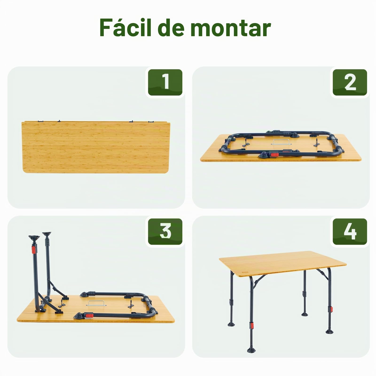 TIMBER RIDGE Mesa de camping plegable de bambú, altura regulable