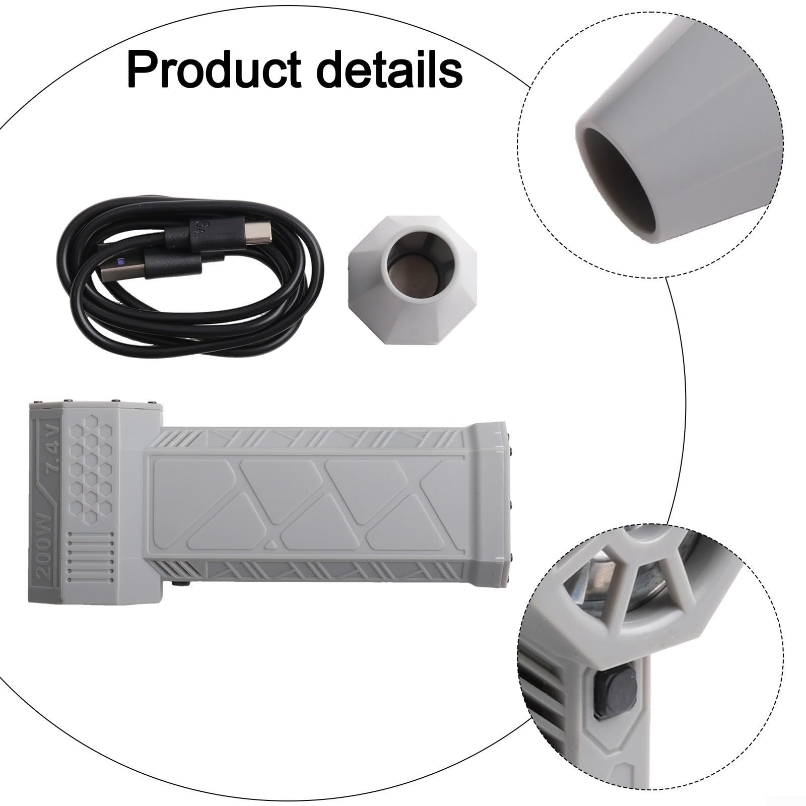 Ventilateur turbo violent de 130 000 tr/min, moteur CC sans balais avec vitesse du vent de 52 m/s, 2 batteries 21700 et charge rapide, protection contre les surchauffes, buse magnétique (gris/noir