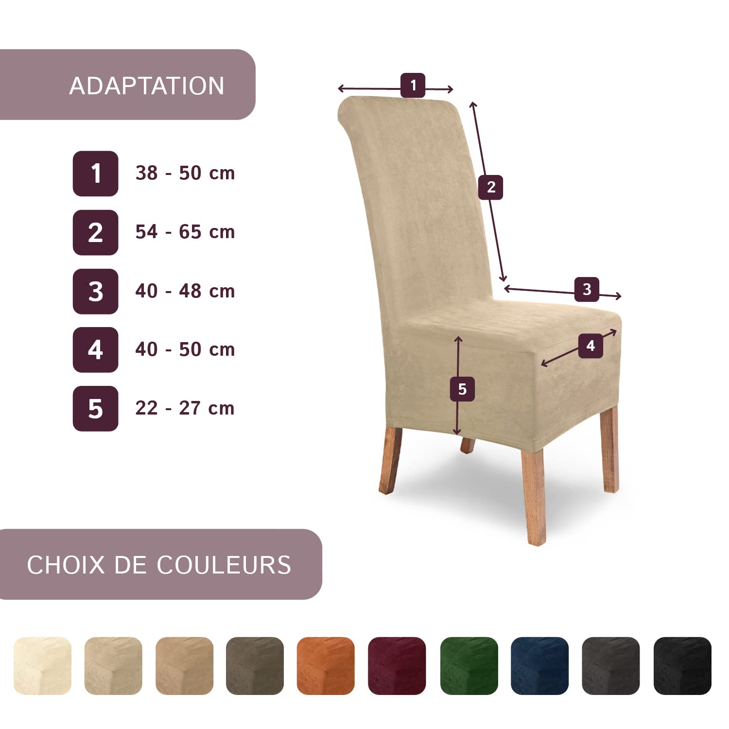 SCHEFFLER-Home Lot de 4 housses de chaise Leon beige/élastique en daim, robustes et extensibles, aspect cuir, housses lavables