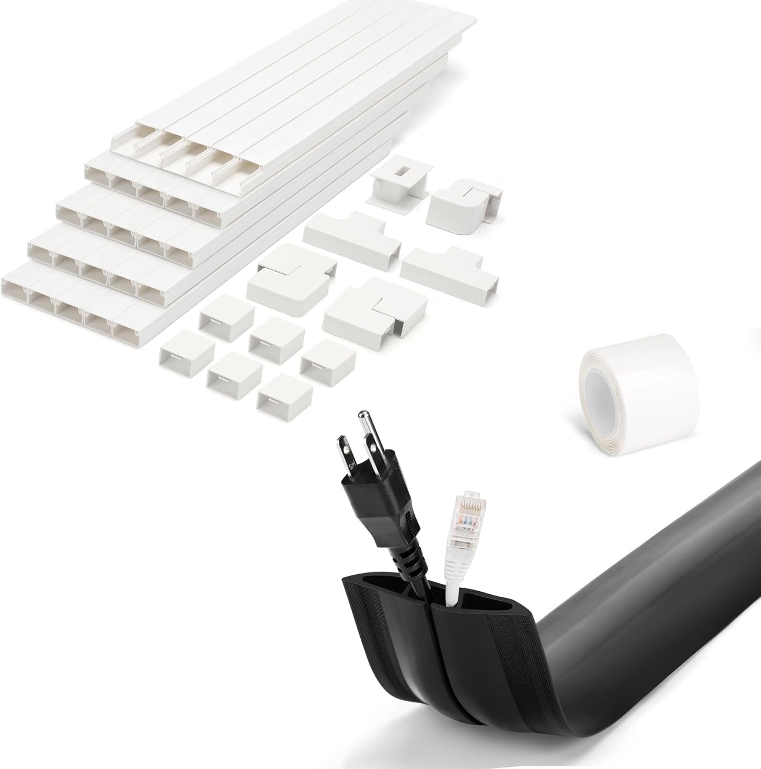 4FT Cord Hider Floor Black Floor Cable Hider & Wire Covers for Cords Kit 392.5in White