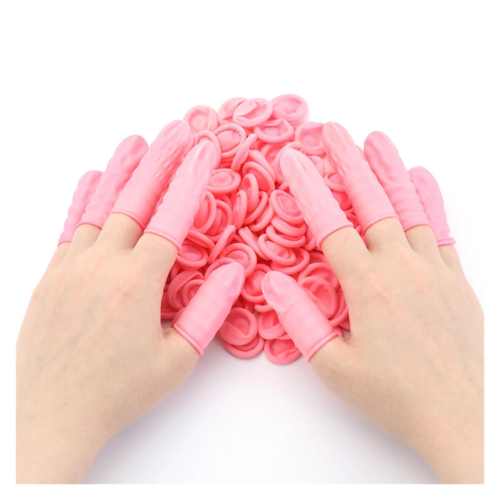 100 guantes desechables de goma natural, antideslizantes, antiestáticos, para uñas de látex, guantes protectores para las puntas de los dedos (rojo rosa)
