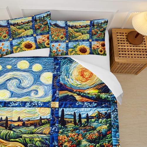 Image of Yellow Sunflower Queen Size Comforter Set,Bedding Queen Size Quilts Sunflower,Rustic Farmhouse Bedroom Set Bedding Set,with 1 Comforter with 2 Pillow Case