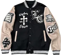 Jaqueta masculina de beisebol Y2k Streetwear Y2k com estampa colorida e bloco de cores