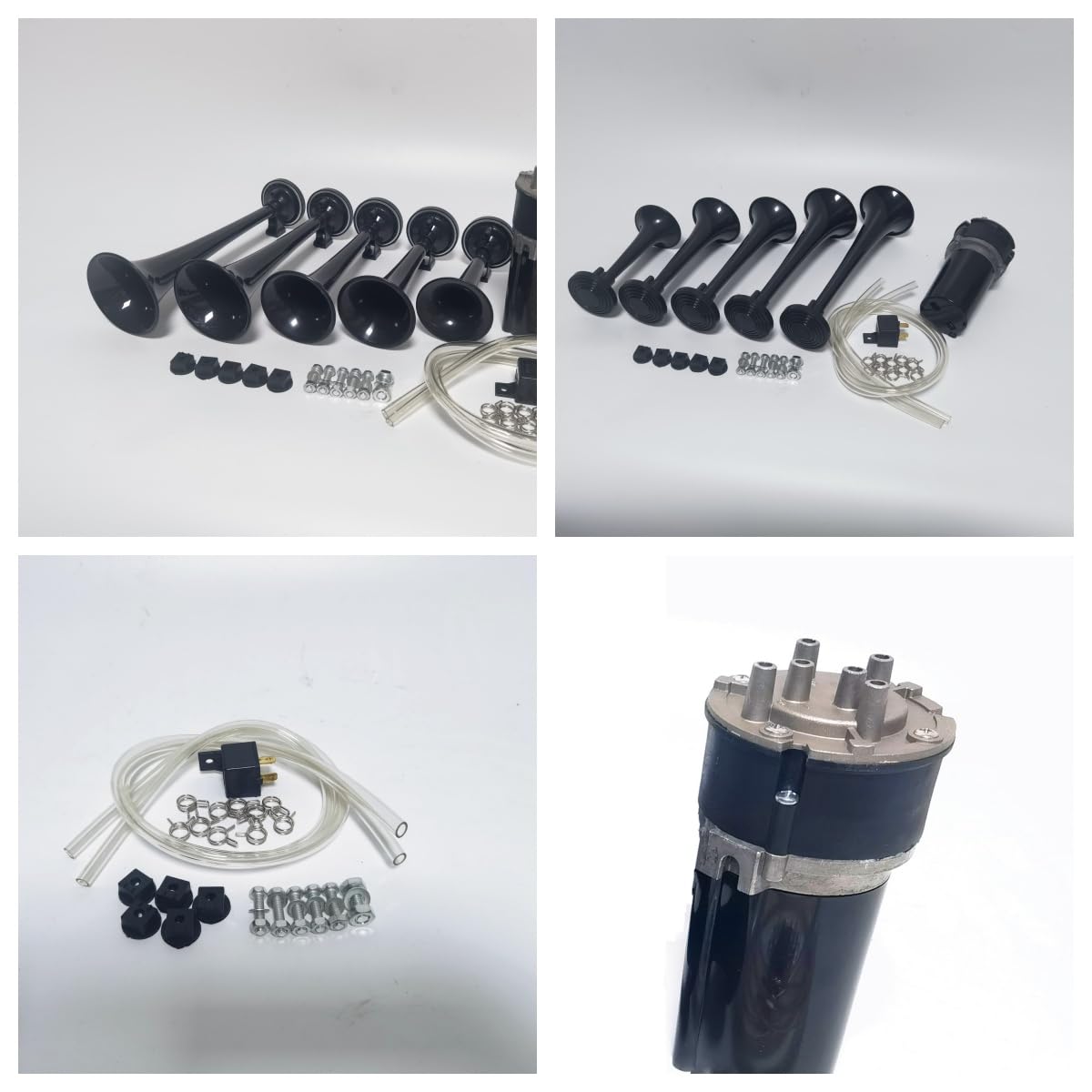 Trompette musicale Dixie Haut - parleur air cornet 165db Car Horn Trompette d'air Klaxon de voiture noir à cinq tubes Corne multifréquence étanche avec pompe à air pour 12V voiture camion ect