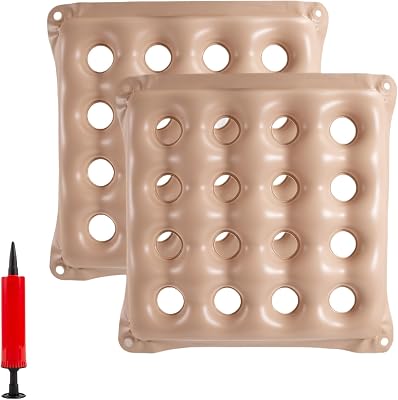 2-Pack Waffle Inflatable Seat Cushions with Pump, 18 Inch Beige 16-Hole Air Cushion for Pressure Relief, Wheelchair, Office Chair, Car Seat & Travel (Beige)