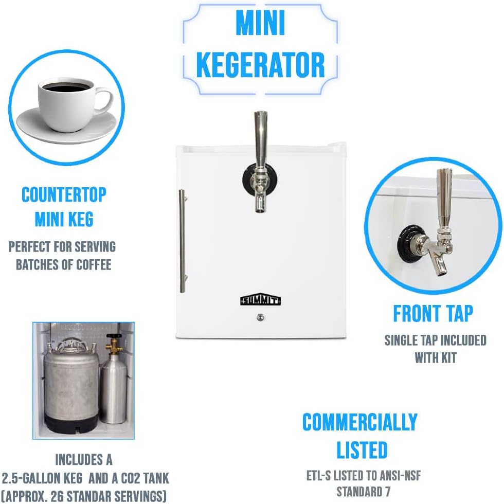 Summit 17" Mini Coffee Kegerator, Single Tap, Mini Keg, Tap Kit and 2.5 Gallon Keg Included- FFAR25L7FRTPC