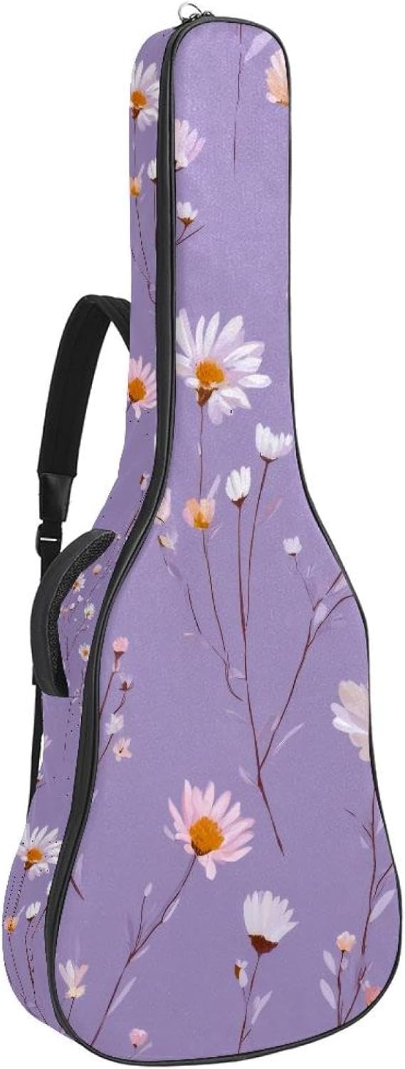 Elegant Tulips on Dark Background Acoustic Guitar Gig Bag, 1 cm Thick Padding Waterproof Guitar Bag Backpack for 40 41 42 Inch Electric Bass Classical Guitars
