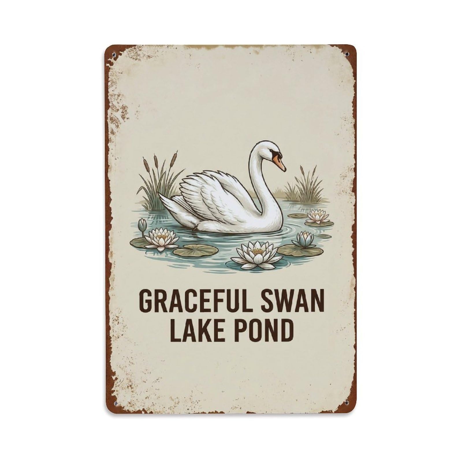 Okngb Style Folk Swan Wildlife Motto Vintage Aged Nature Metal Tin Sign Plaque Wall Decor For Cafe, Man Cave, Club Bar, Office, Home Garden Round Metal Poster 8X12inch