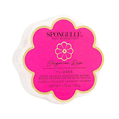 Spongelle Daisy Spongette Bulgarian Rose Wild Flower Buffer Body Scrubber | Bath & Shower Loofah for Women | Exfoliator with Body Wash Infused Sponge | 14+ uses - Bulgarian Rose