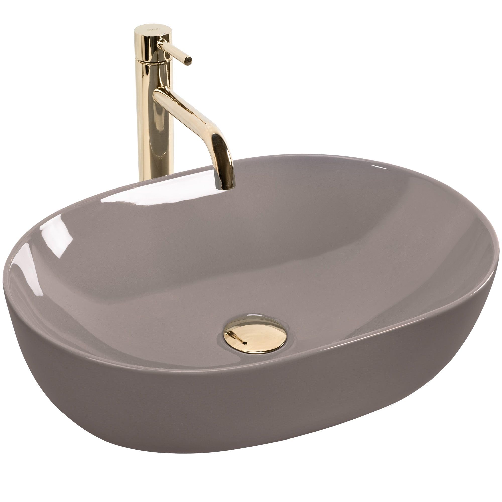 Rea - Lavabo Da Appoggio Lisa Shiny In Ceramica,Beige, Ovale 49X35X14cm