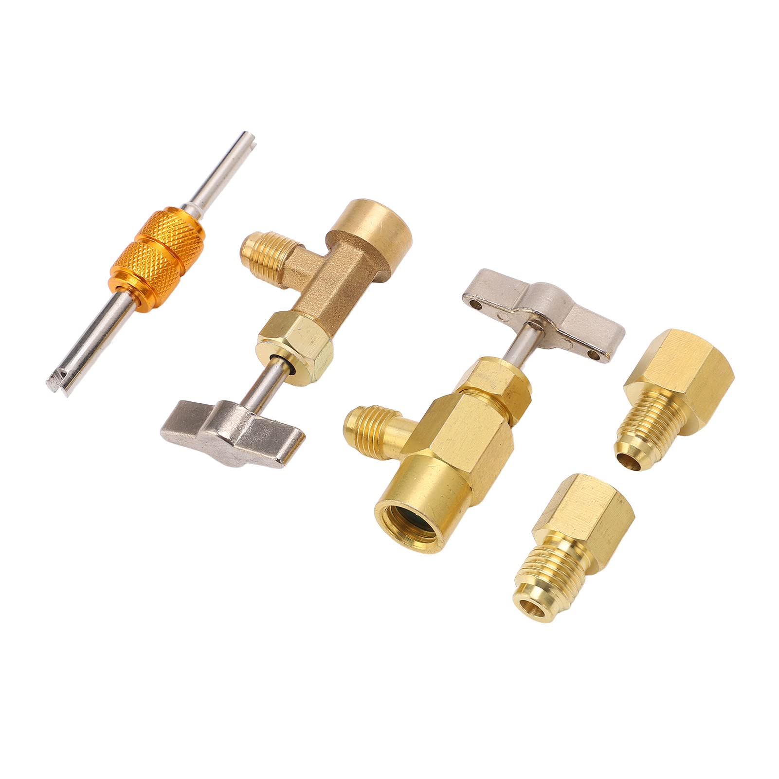 Adapter R1234Yf, Samouszczelniający Zawór Spustowy R134A Dozownik Czynnika Chłodniczego R1234Yf z Adapterem Zbiornika Mosiężny Zawór Dozujący z Przebiciem i Adapterami Zbiornika