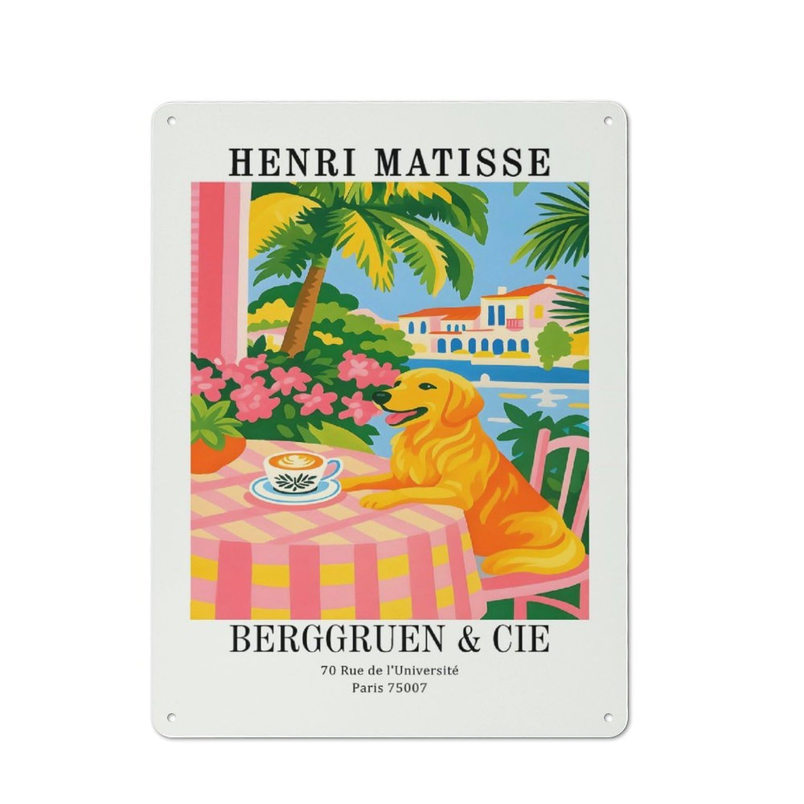 Junmoney Style Vintage Henri Matisse Dog Cafe Painting Vintage Metal Sign 40X30cm, Restaurant Wall Art For Takeaway, Bar, Kitchen Or Counter Area