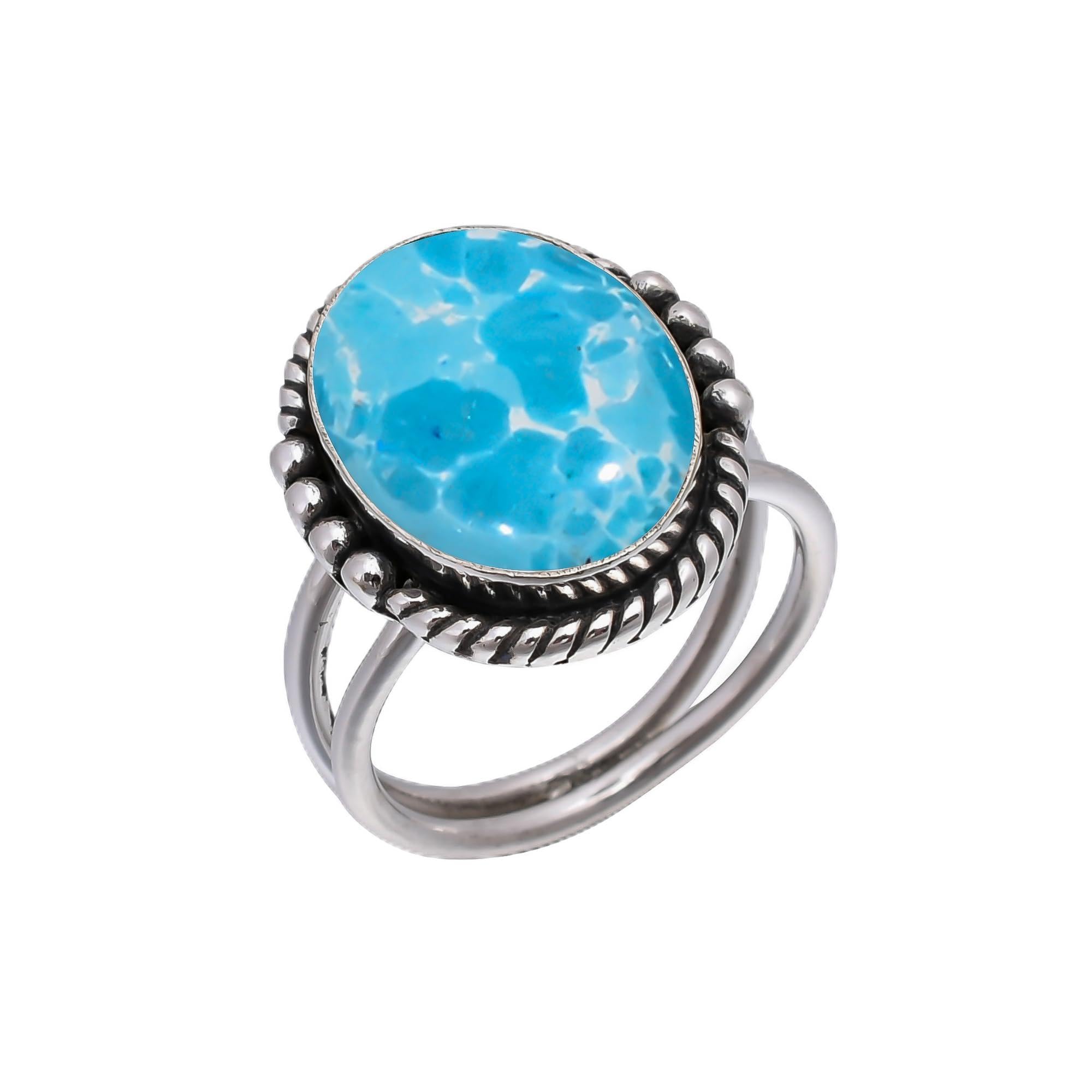 MINSA JEWELRY Larimar 925 Sterling Silver Ring, Adjustable Ring, Silver Jewelry Ring, Blue Ring, Oval Ring, Dainty Ring, Handmade Ring, Gemstone Ring, Gift For Her/ V5253-R2147-30|8.8
