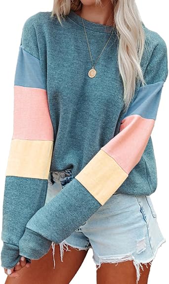 Womens Long Sleeve Crewneck Color Block Sweatshirt