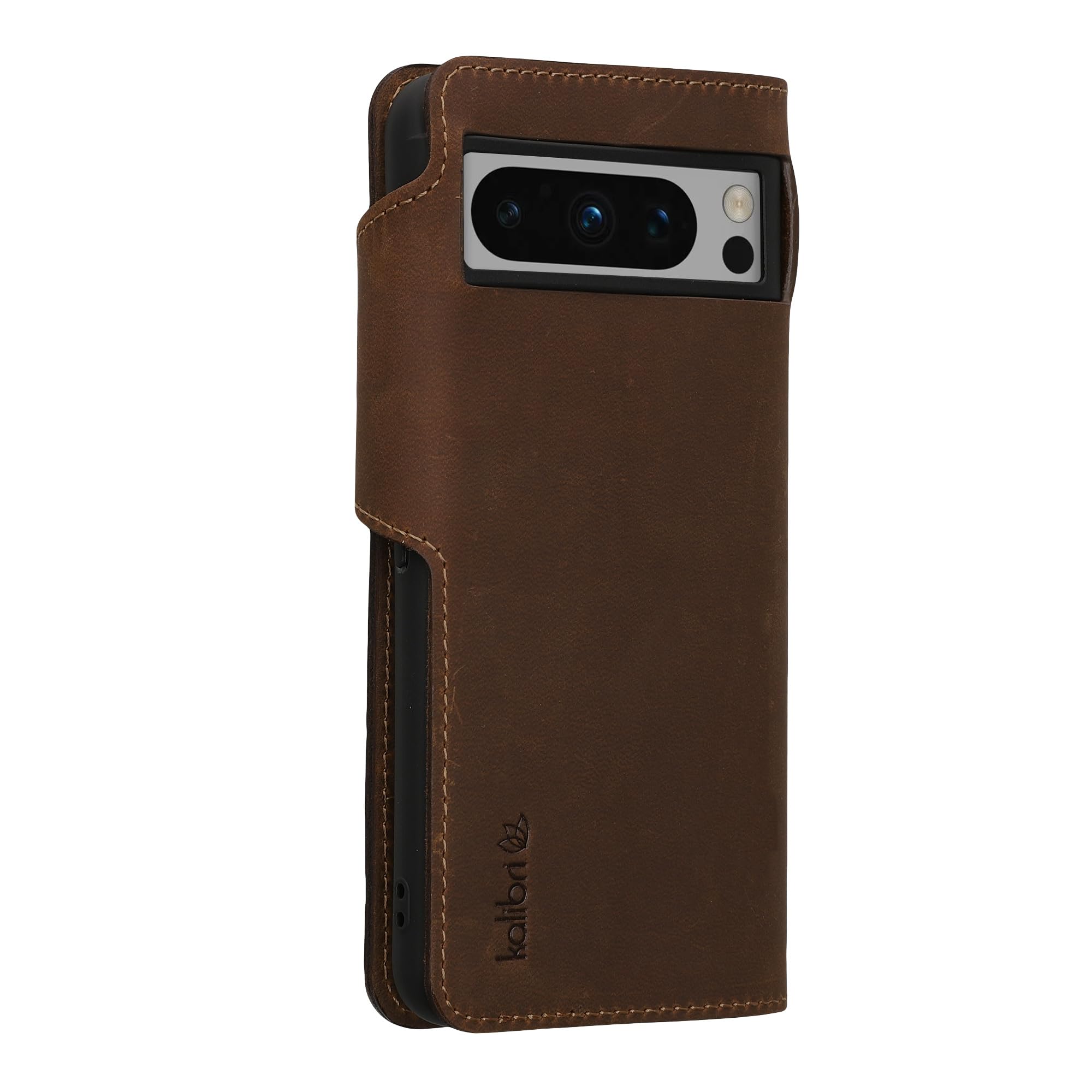 kalibri Cover Compatibile con Google Pixel 8 - Custodia a Portafoglio in Vera Pelle - Cover con Porta Carte e Supporto - Stand Wallet Case