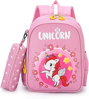Unicorn Backpack for Girls, Cute Kids School Bags with Pencil Pouch, Toddler Backpack, Lightweight Preschool Bookbag for Elementary Kids, for 3-12 Year Old, Pink