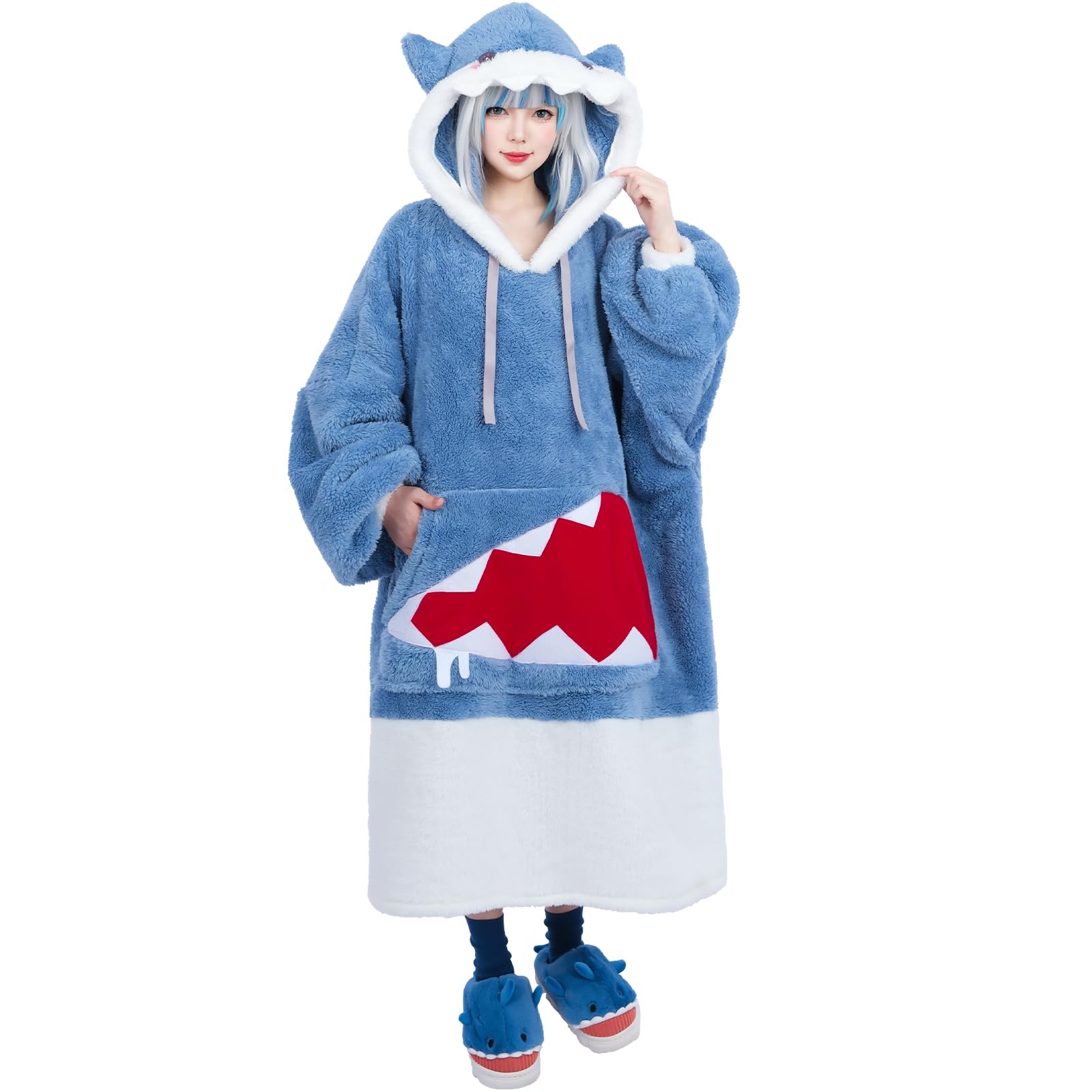 FiamllWomen's Shark Pyjamas with Hood Shark Pyjamas Shark Nightdress Large Pockets House Clothing Suit Shark Pyjamas Winter Nightdress