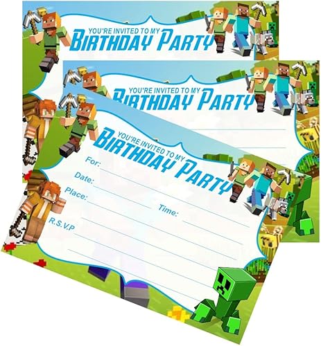 Miniatura 5 de 24 invitaciones de cumpleaños de píxeles, invitaciones de fiesta de videojuegos pixelados, suministros de decoración para fiestas de cumpleaños