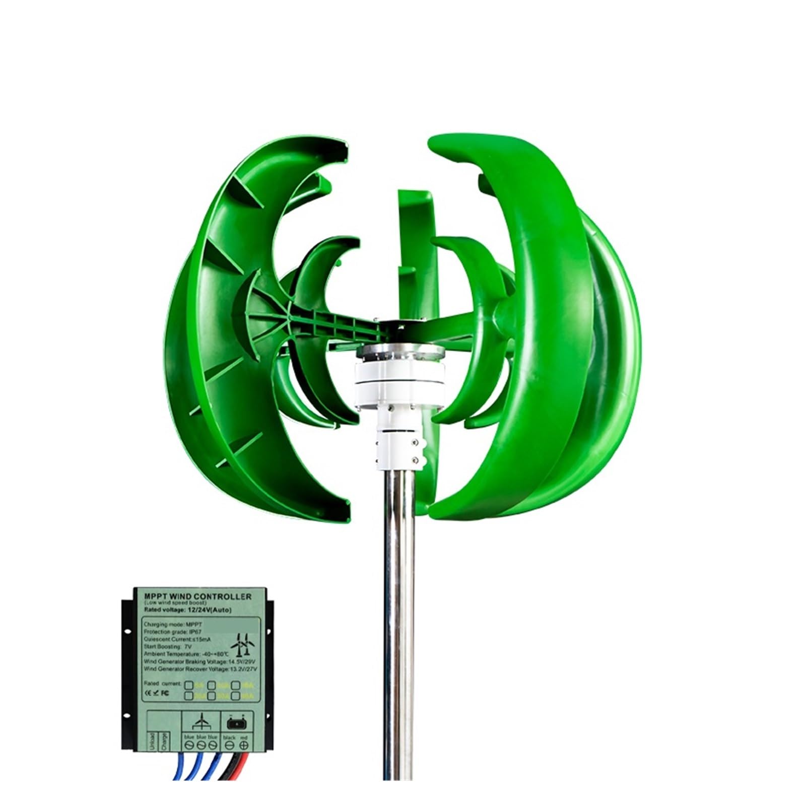 Éolienne 1000W axe vertical avec contrôleur MPPT pour charger les batteries 12v 24v en douceur
