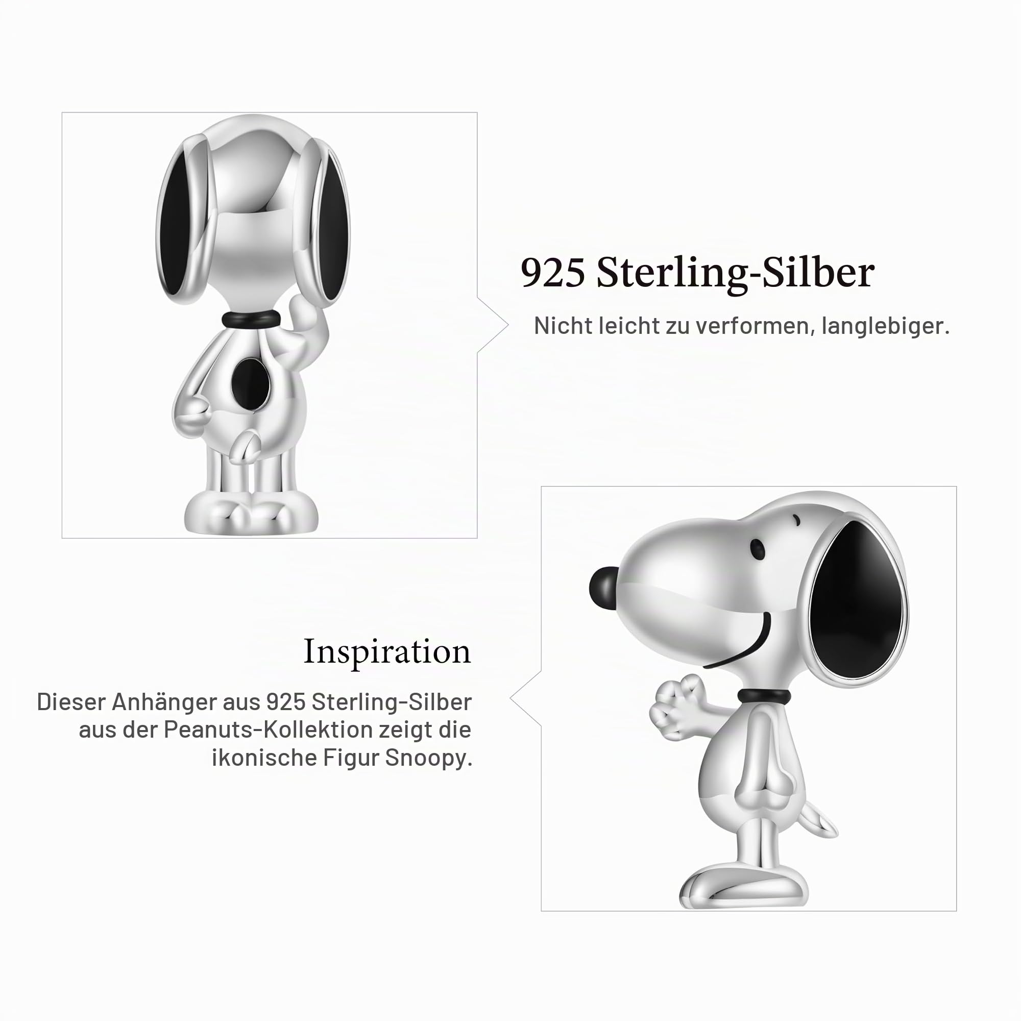 GNOCE Charm Anhänger Peanuts Stehender Snoopy Anhänger 925 Sterlingsilber Beads Charms für Frauen und Mädchen Schmuckgeschenk für Fans