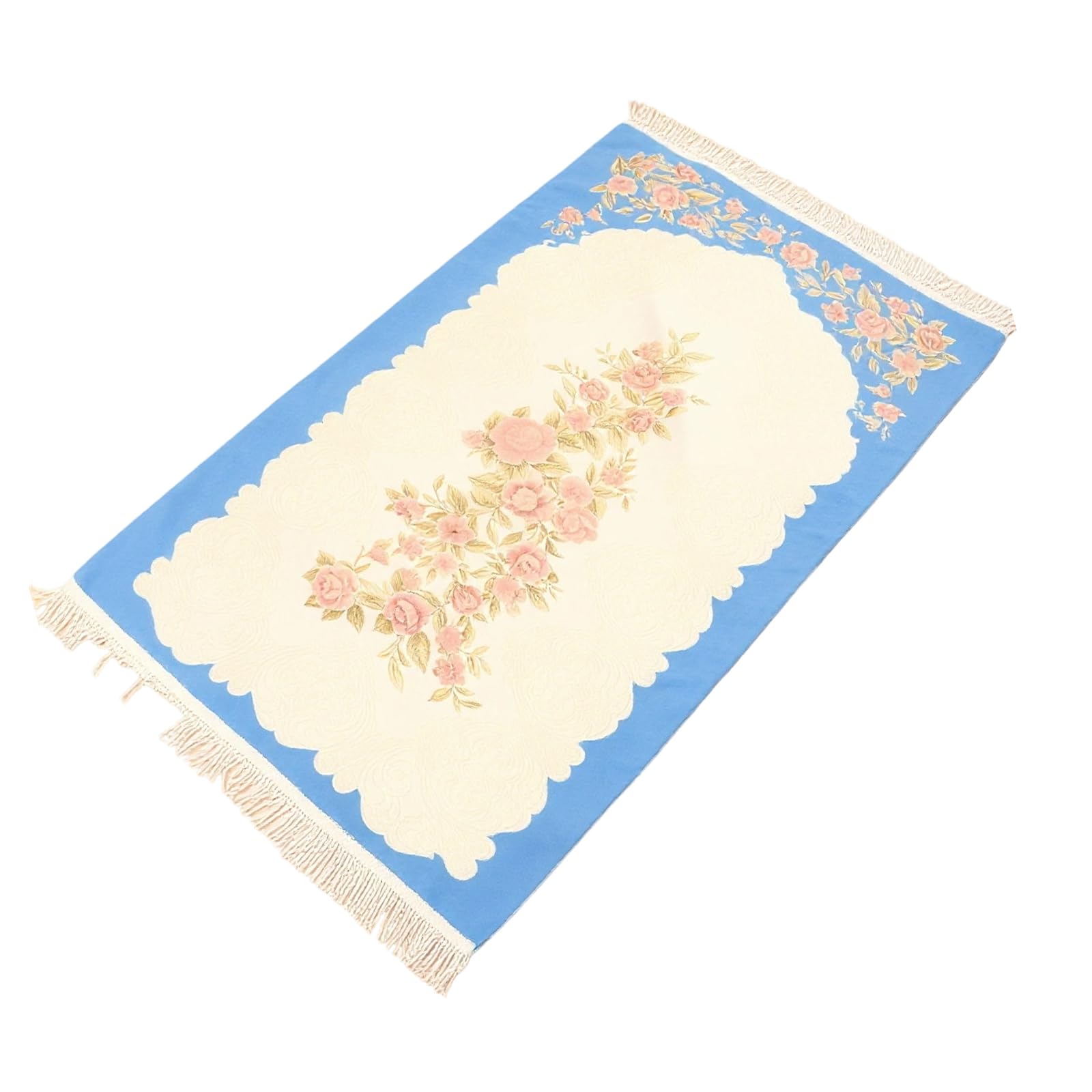Tsophreniq Luxurious Soft Chenilles Area Rug 70X120Cm Floral Embroidery Design Tassels Trim Floor Carpet for Living Space Decors Entryway Carpet