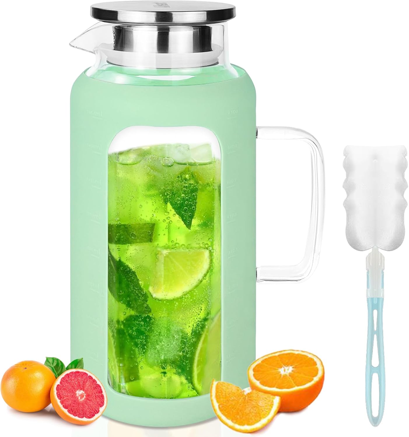 Amazon.com: AiHeart Glass Pitcher with Lid,64 oz Glass Water Pitcher ...
