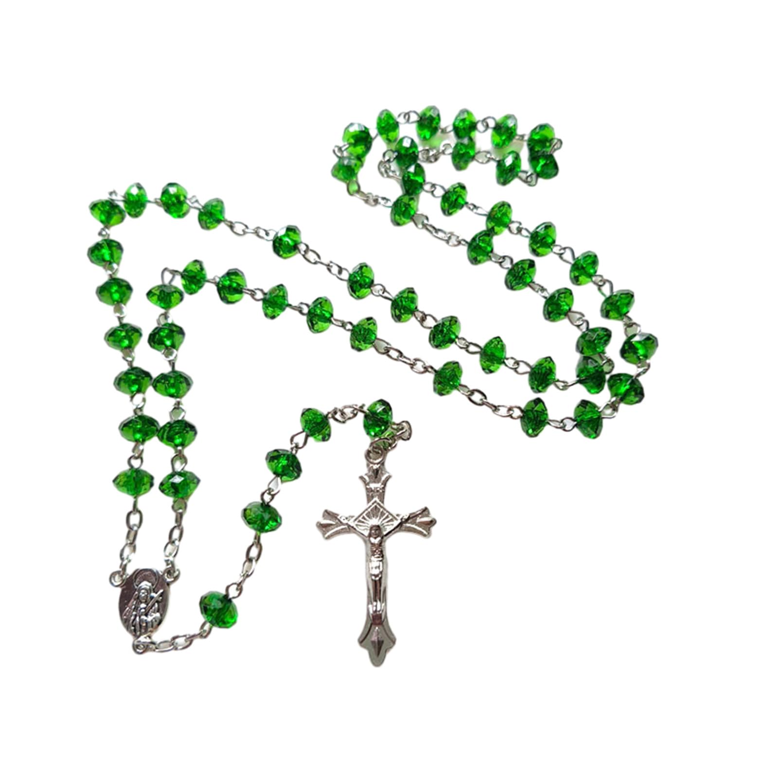 Maxtonser Green Stones Rosary Necklace VirginMary Center Accessories Sweater Chain Jewelry Accessories