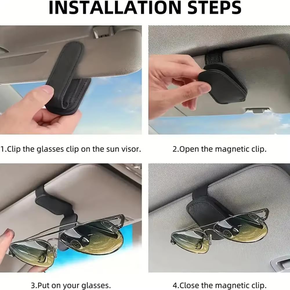 2 PCS Leder Sonnenbrillen Halterung Für Citroen C4 Cactus 2014-2020, Brillenhalter für Auto Sonnenblende für Auto Visier Zubehör,A Black