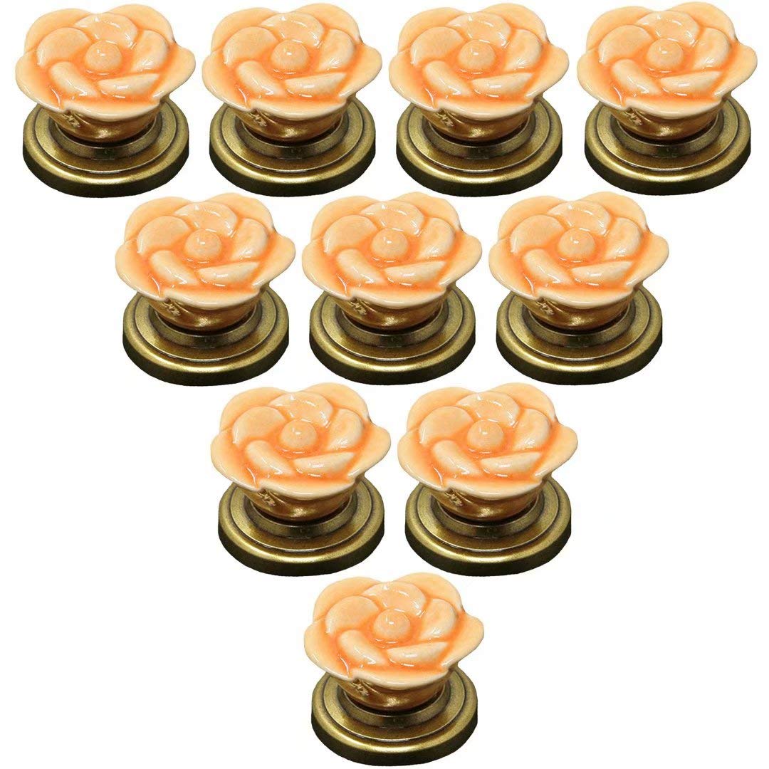 Klamki do drzwi, ceramiczne klamki do drzwi, uchwyt do szafki, ceramiczne drzwi do szafy ciągnie klamki do drzwi szuflady szafki, 10 szt (Color : Oranje, Size : Style A)