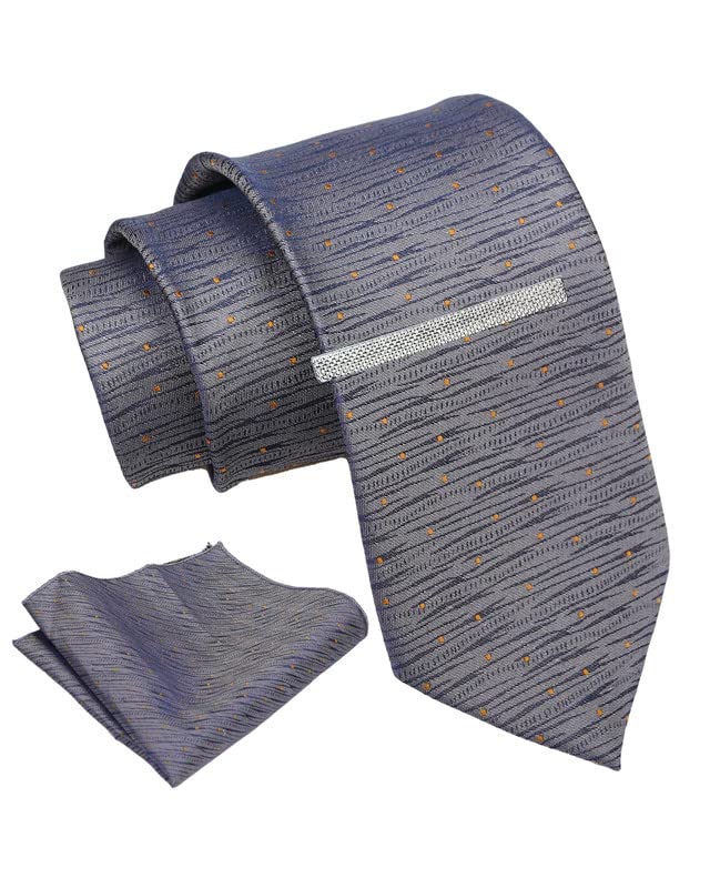 axlon Grey Plaids Tie For Men – Formal Ties Set With Pocket Square & Tie Pin Clip For Mens, Silk Neckties Gift Sets For Men’s (AXNW25)-picture-34