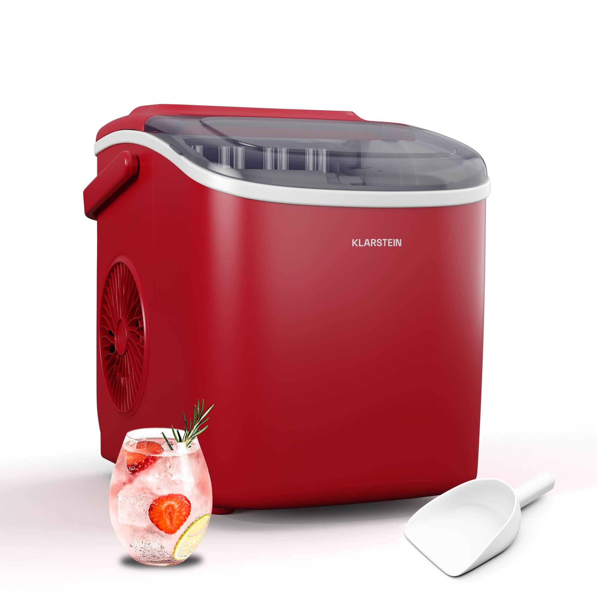 Klarstein Eiswürfelmaschine - 12kg/24h, 2 Würfelgrößen, 1,3L Wassertank, LED-Anzeigen, transparenter Deckel, tragbar, ideal für Partys/Gartenfeste - 1